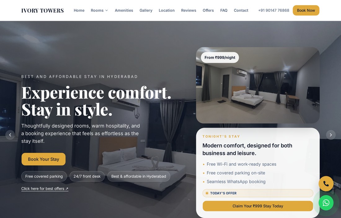 Hotel Ivory Towers website preview