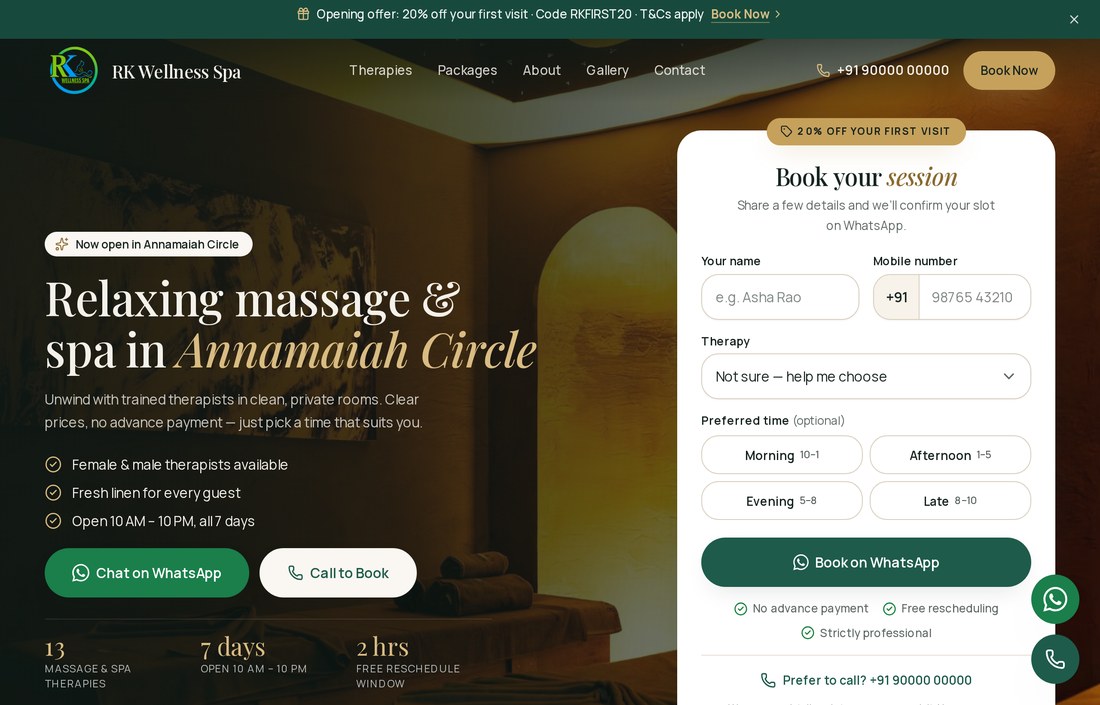 RK Wellness Spa website preview